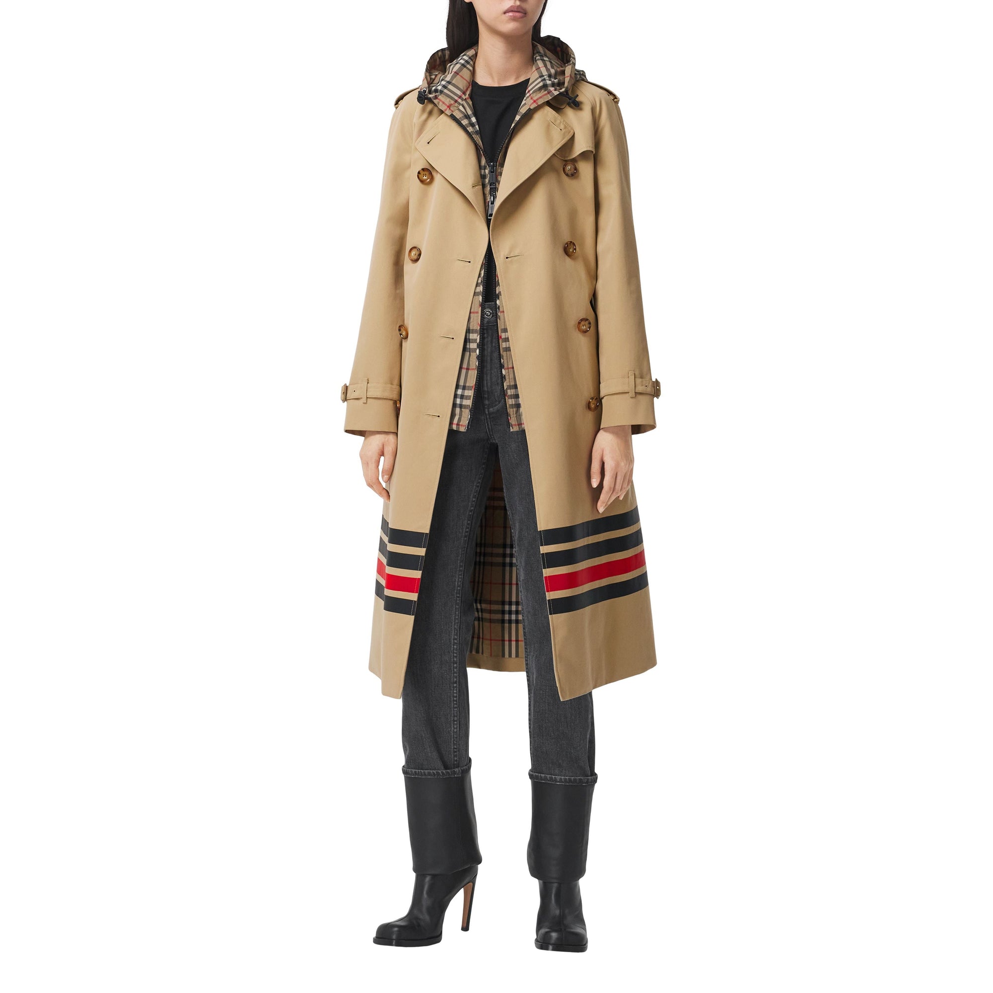 Trench-coat en gabardine de coton à rayures - Miel