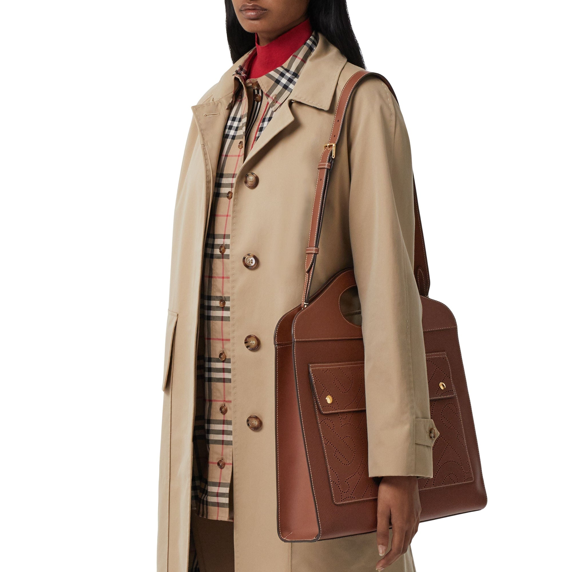 Sac pocket moyen en cuir perforé monogram - Hâle