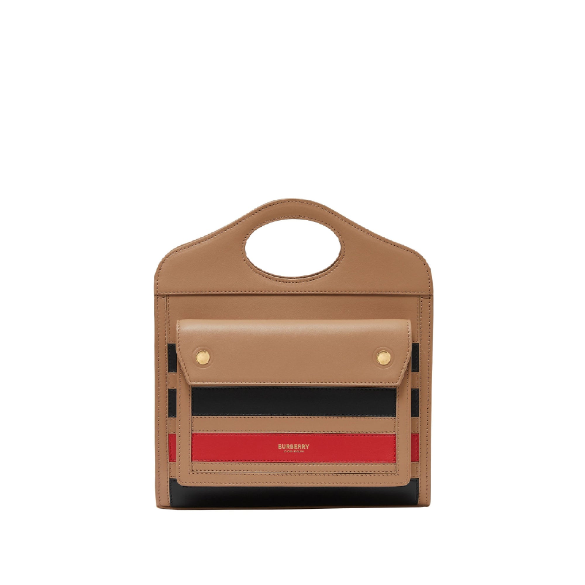 Mini sac Pocket en cuir rayé en intarsia - Camel