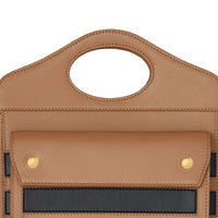 Mini sac Pocket en cuir rayé en intarsia - Camel