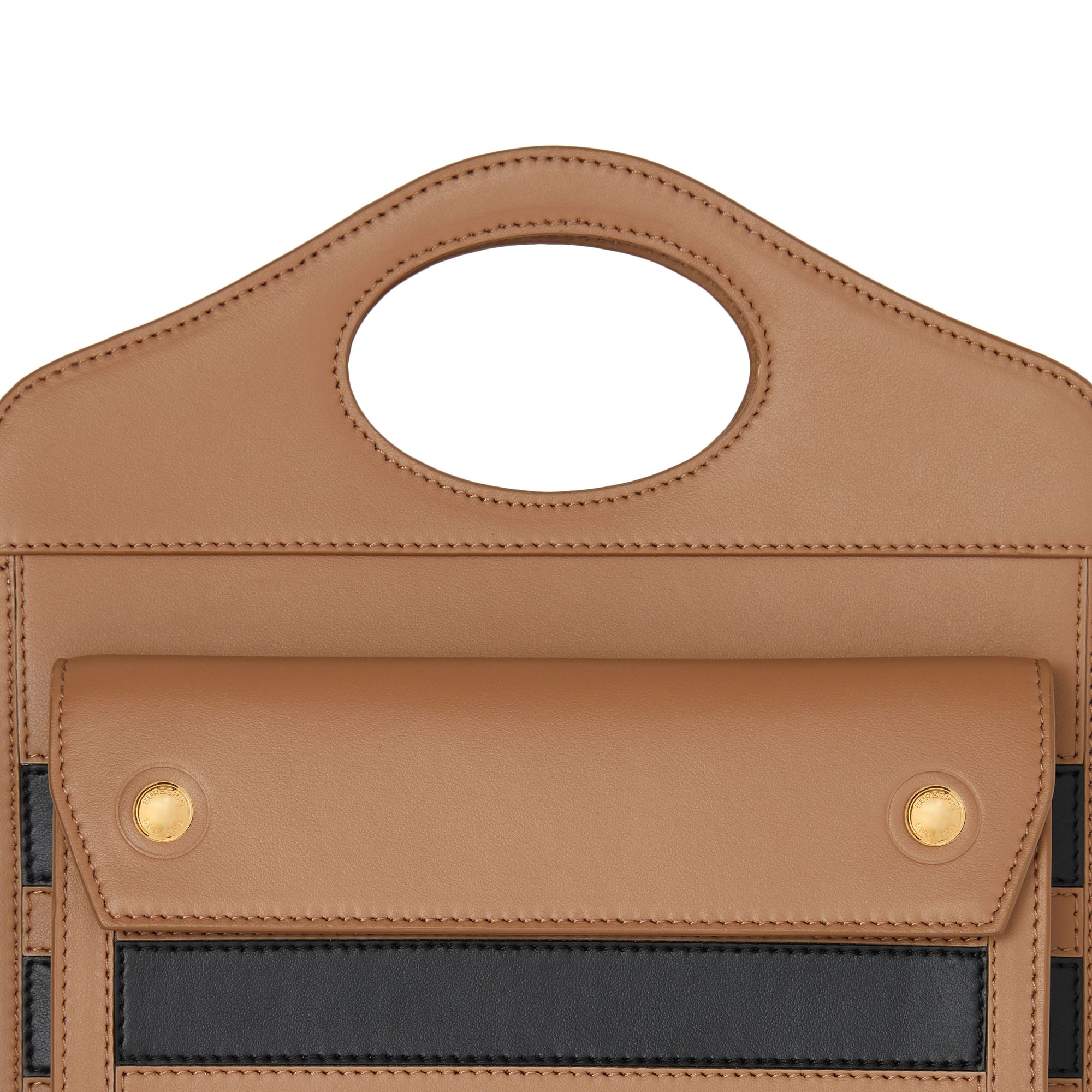 Mini sac Pocket en cuir rayé en intarsia - Camel