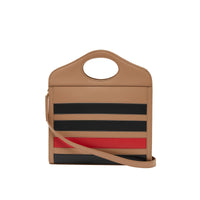 Mini sac pocket en cuir rayé en intarsia - Camel