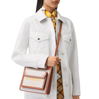Mini sac pocket en toile et cuir bicolore - Naturel & ambre foncé