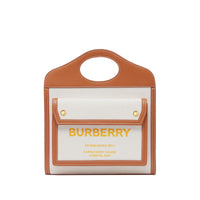 Mini sac pocket en toile et cuir bicolore - Naturel & ambre foncé