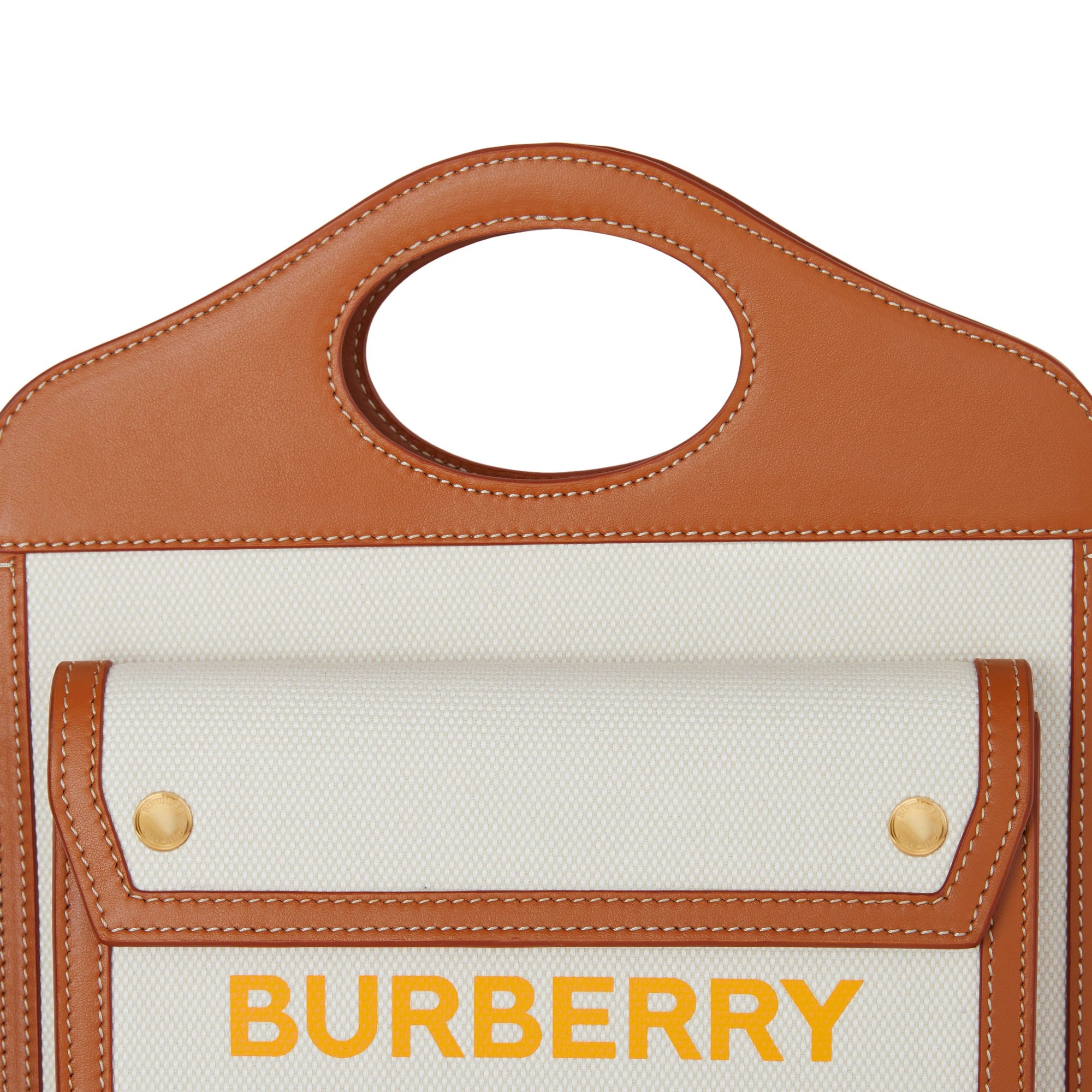 Mini sac pocket en toile et cuir bicolore - Naturel & ambre foncé