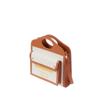 Mini sac pocket en toile et cuir bicolore - Naturel & ambre foncé