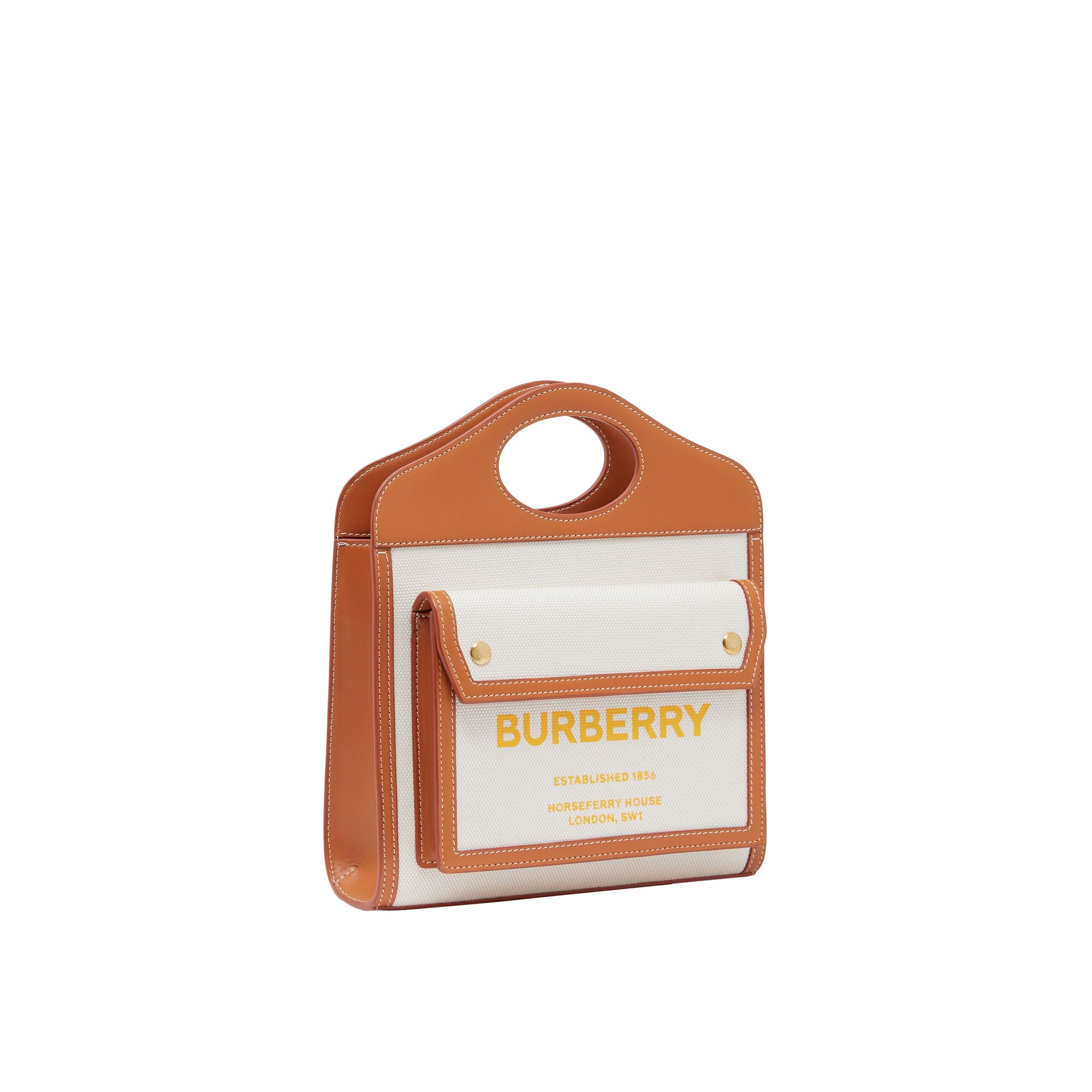 Mini sac pocket en toile et cuir bicolore - Naturel & ambre foncé
