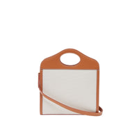Mini sac pocket en toile et cuir bicolore - Naturel & ambre foncé