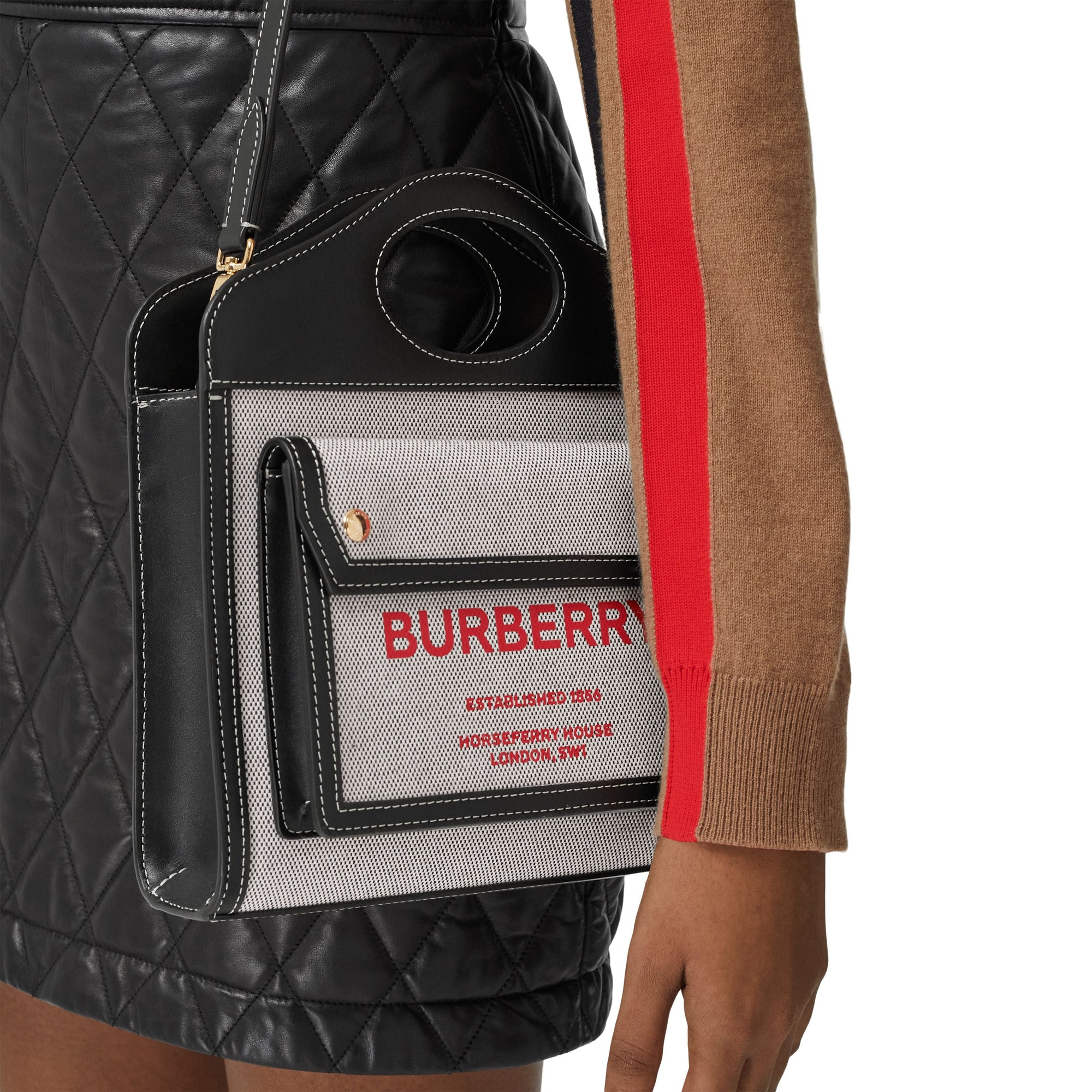 Mini sac pocket en toile et cuir bicolore - Noir & rouge vif