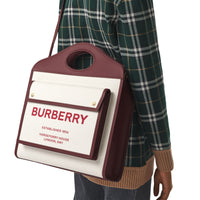 Sac Pocket moyen en toile et cuir bicolore - Naturel & Grenat