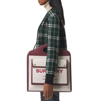 Sac Pocket moyen en toile et cuir bicolore - Naturel & Grenat