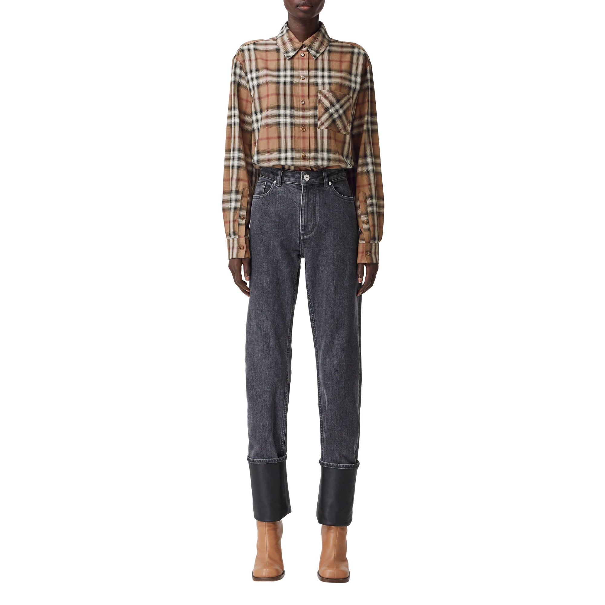 BIRCH BROWN IP CHK Chemise oversize en sergé de coton check ombré