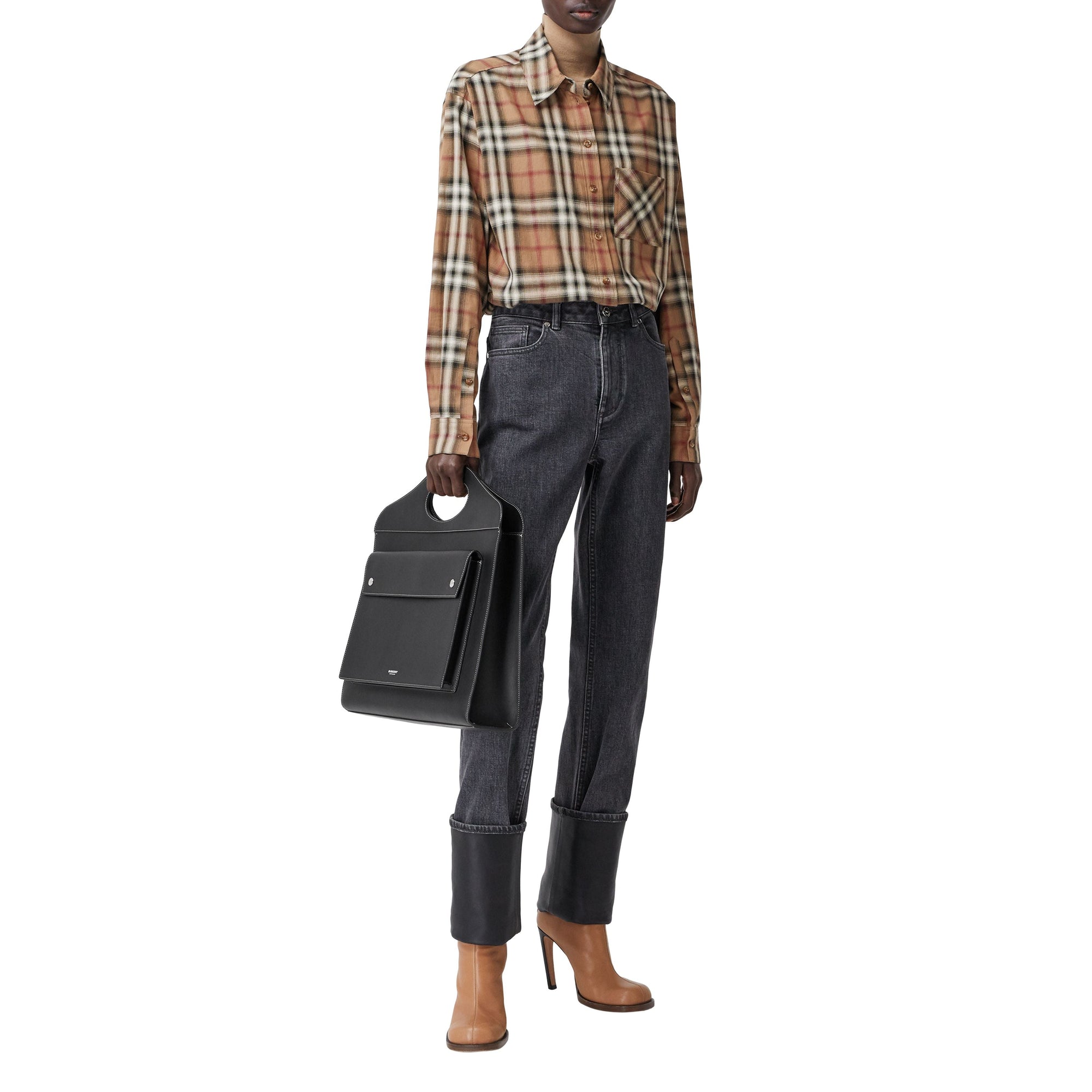 BIRCH BROWN IP CHK Chemise oversize en sergé de coton check ombré