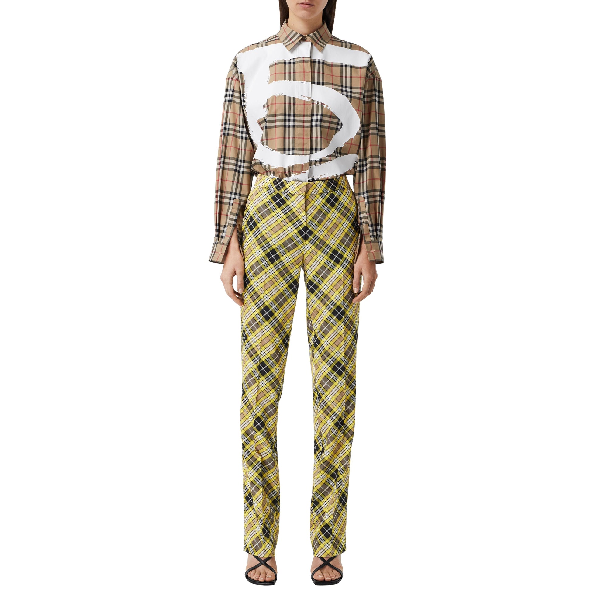 MARIGOLD YELLOW CHK Pantalon tailleur 7/8 en laine technique check