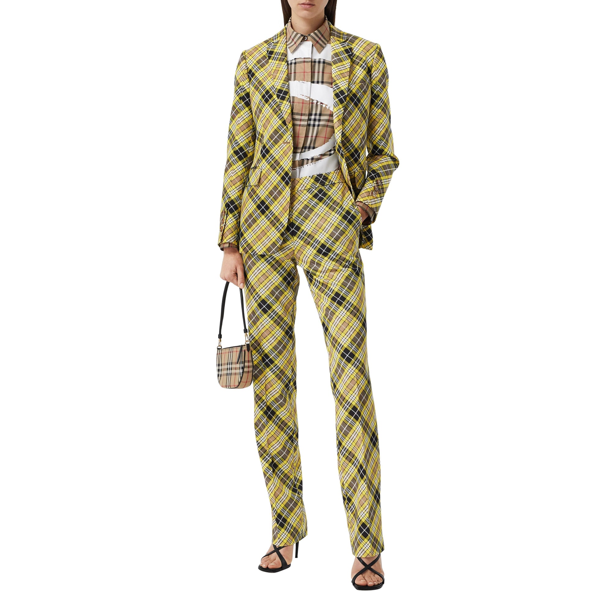 MARIGOLD YELLOW CHK Pantalon tailleur 7/8 en laine technique check