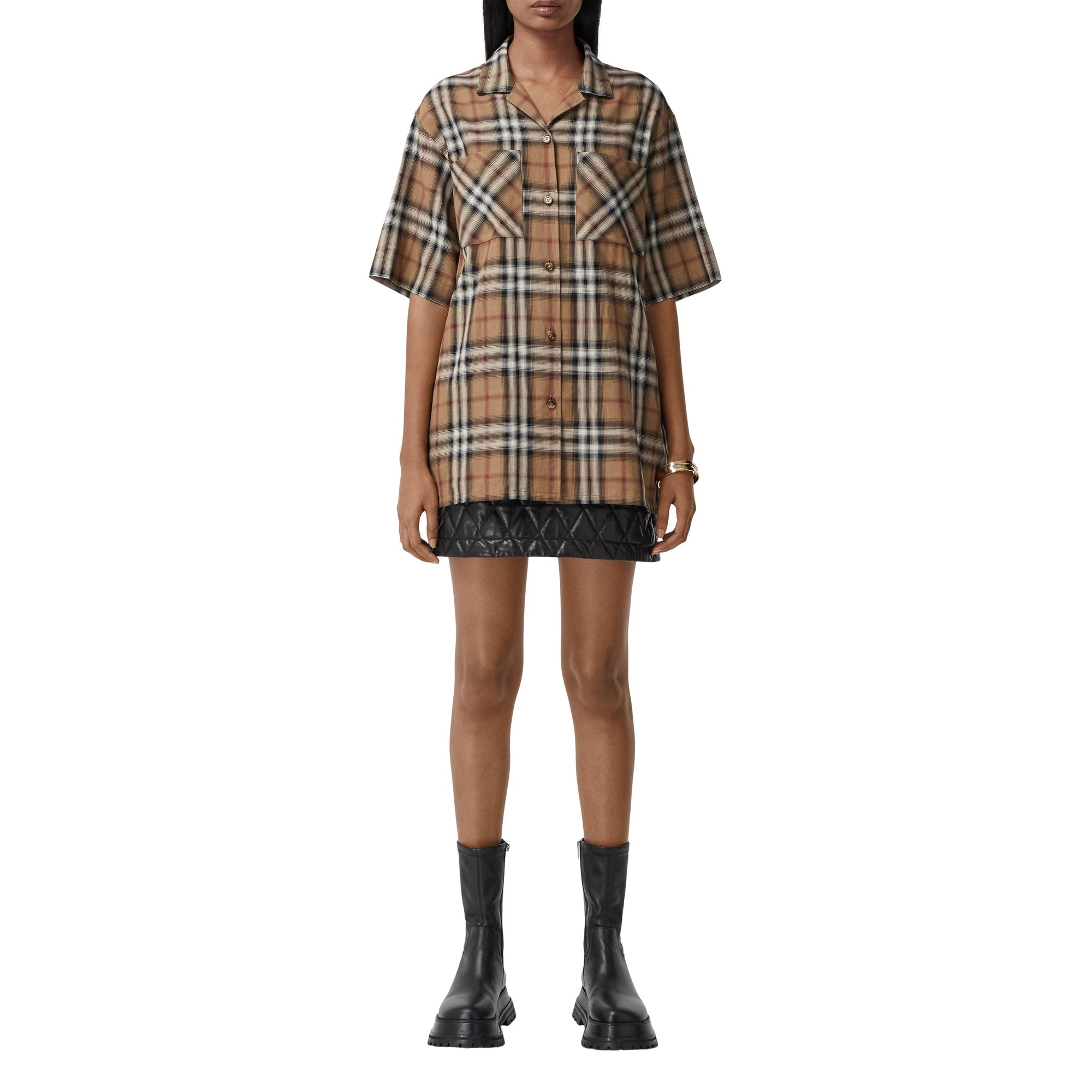 Chemise de bowling en sergé de coton check ombré - Bouleau brun