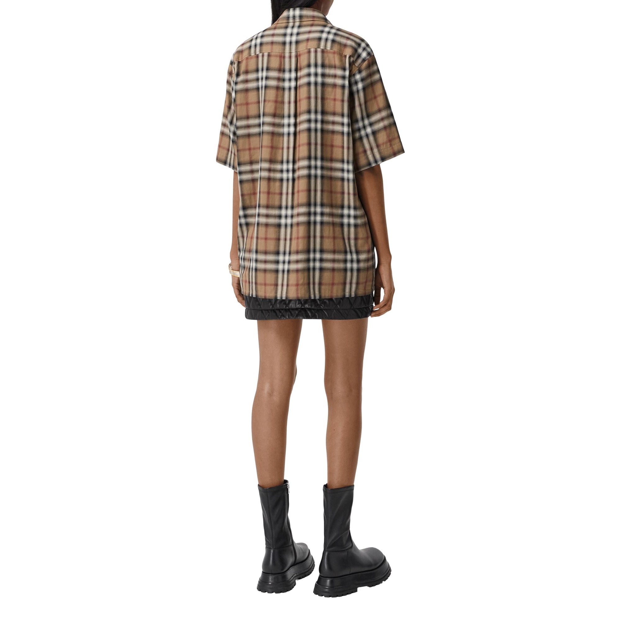 Chemise de bowling en sergé de coton check ombré - Bouleau Brun