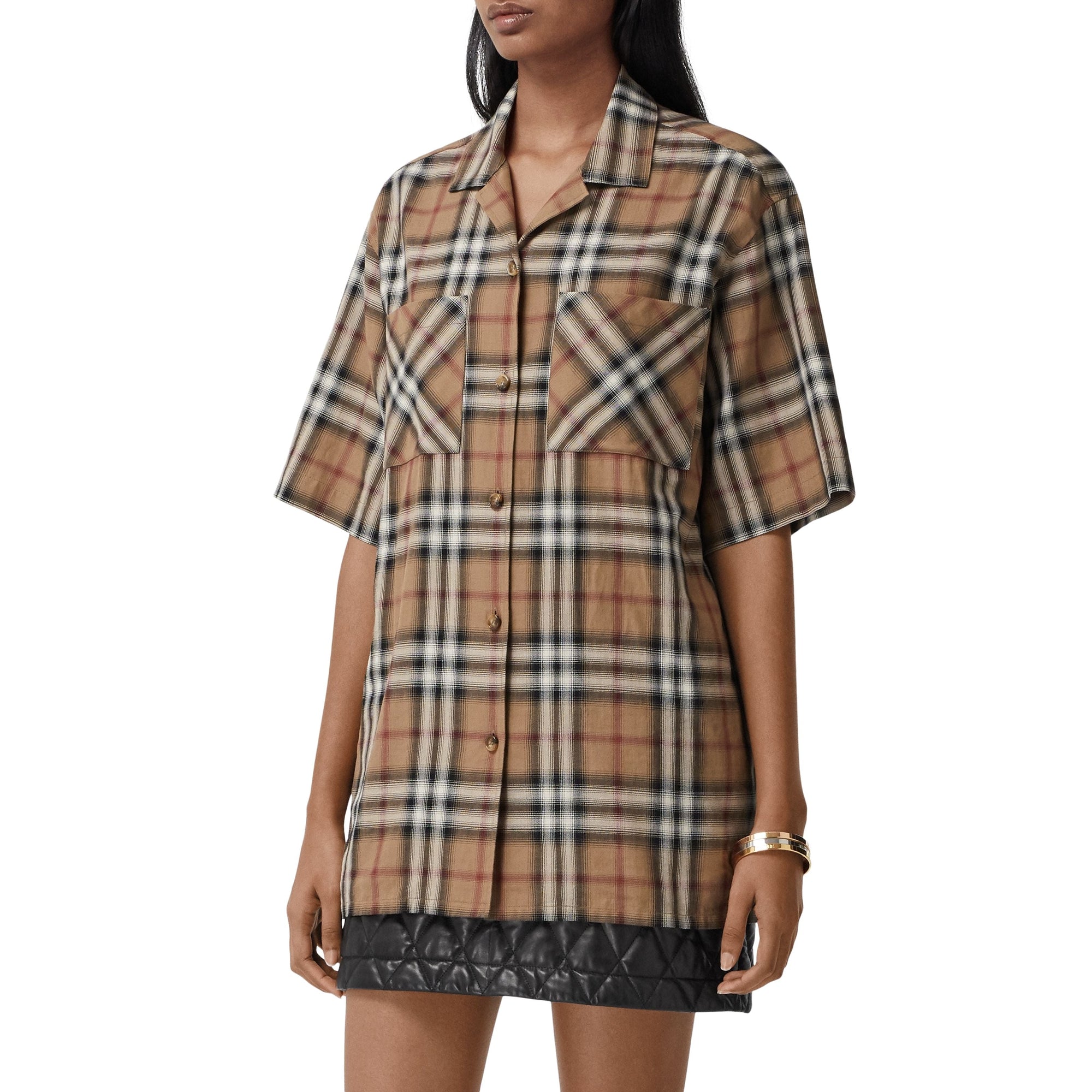 Chemise de bowling en sergé de coton check ombré - Bouleau Brun