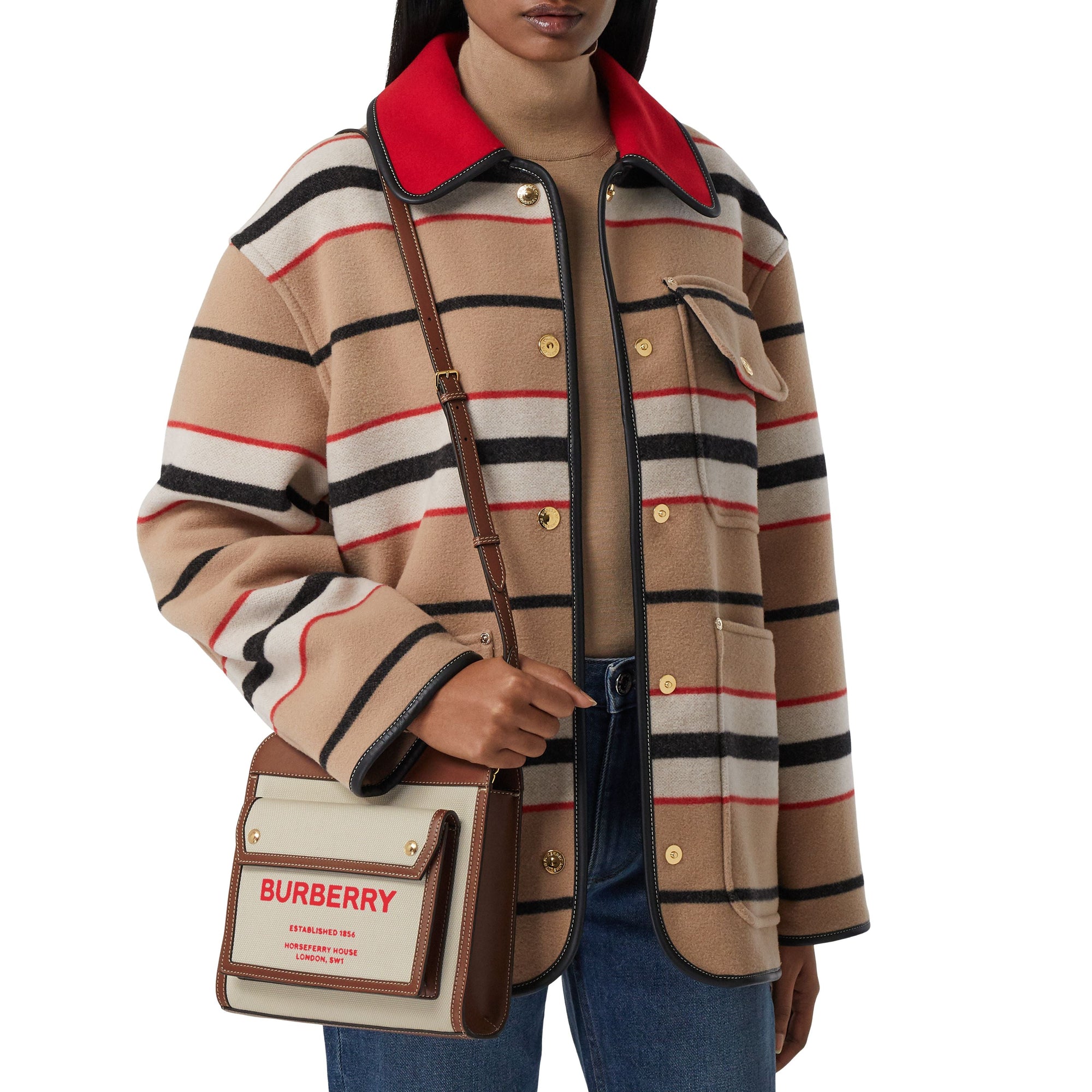Mini sac Pocket en toile et cuir bicolore - Naturel & Hâle