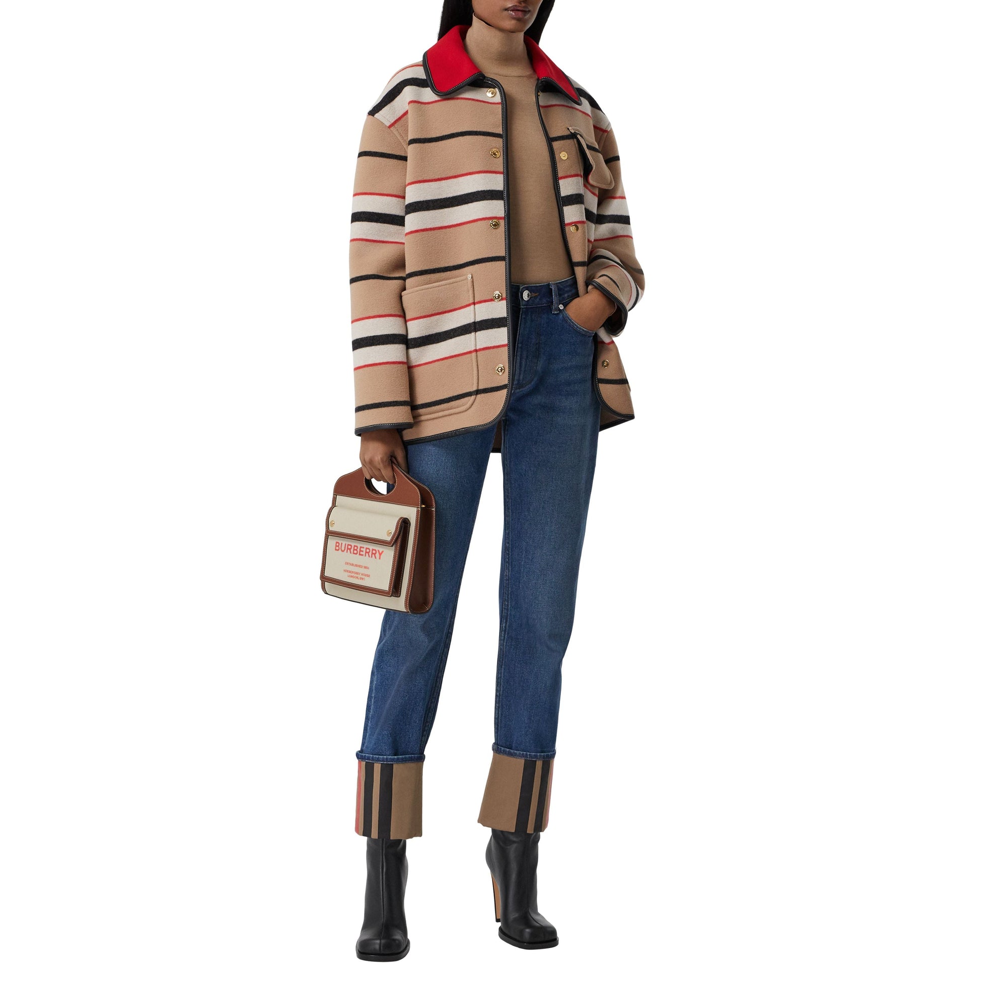Mini sac Pocket en toile et cuir bicolore - Naturel & Hâle