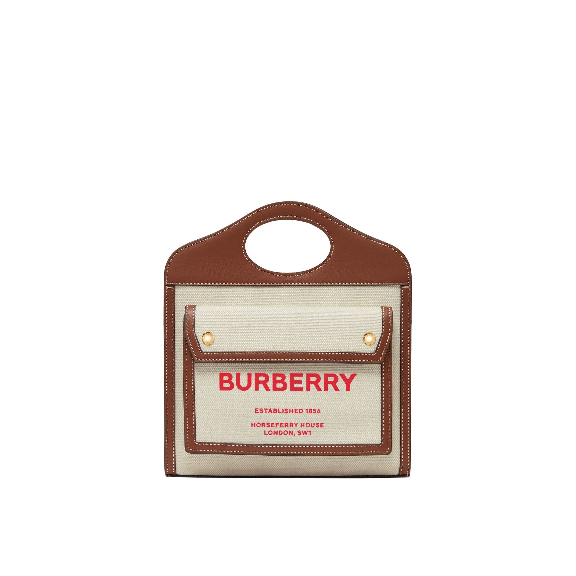 NATURAL/TAN/FIERYRED Mini sac Pocket en toile et cuir bicolore