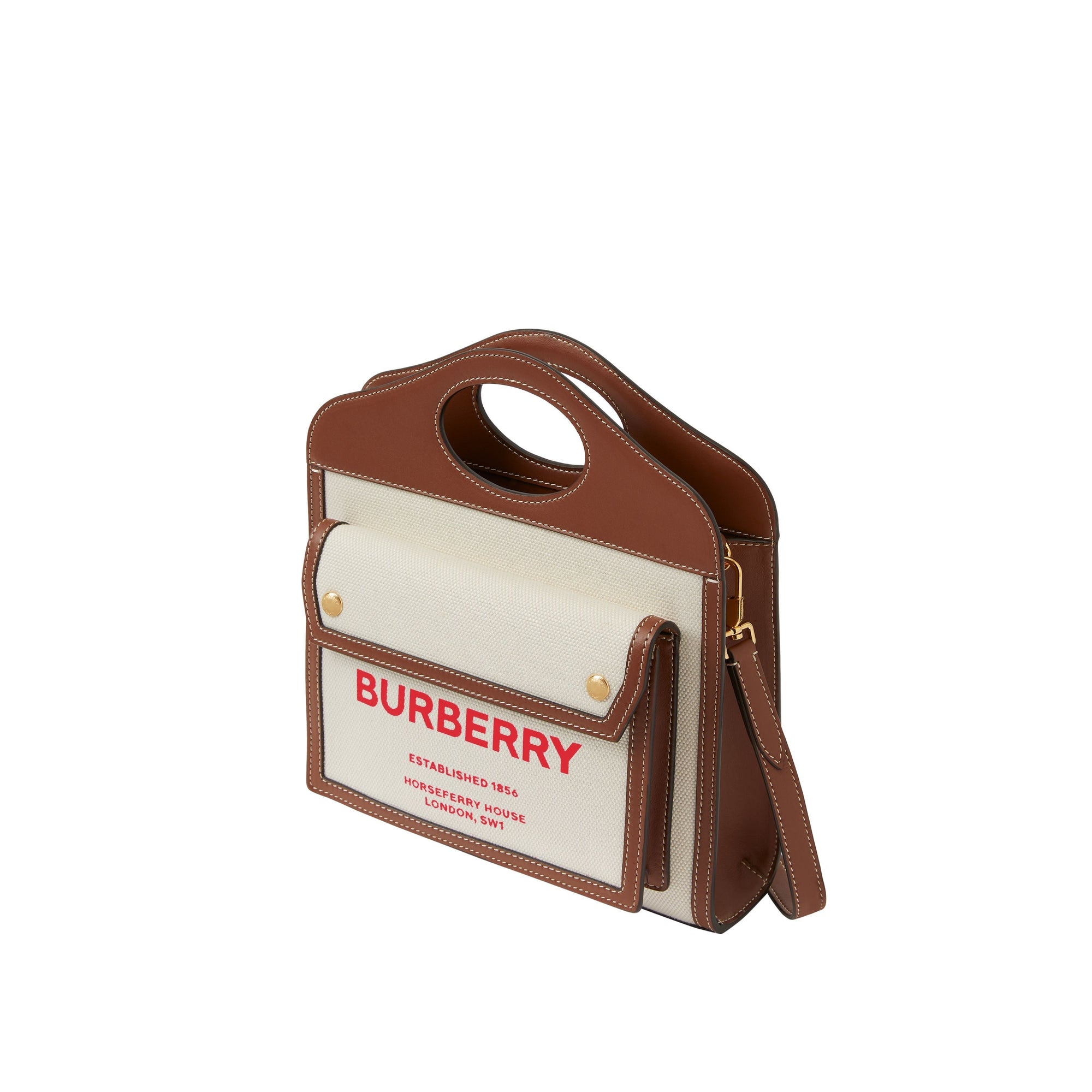 Mini sac pocket en toile et cuir bicolore - Naturel & hâle