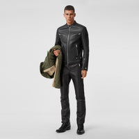BLACK Pantalon en cuir contrecollé façon biker avec logo appliqué