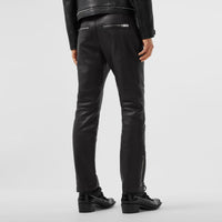 BLACK Pantalon en cuir contrecollé façon biker avec logo appliqué