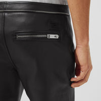 BLACK Pantalon en cuir contrecollé façon biker avec logo appliqué