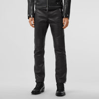 BLACK Pantalon en cuir contrecollé façon biker avec logo appliqué