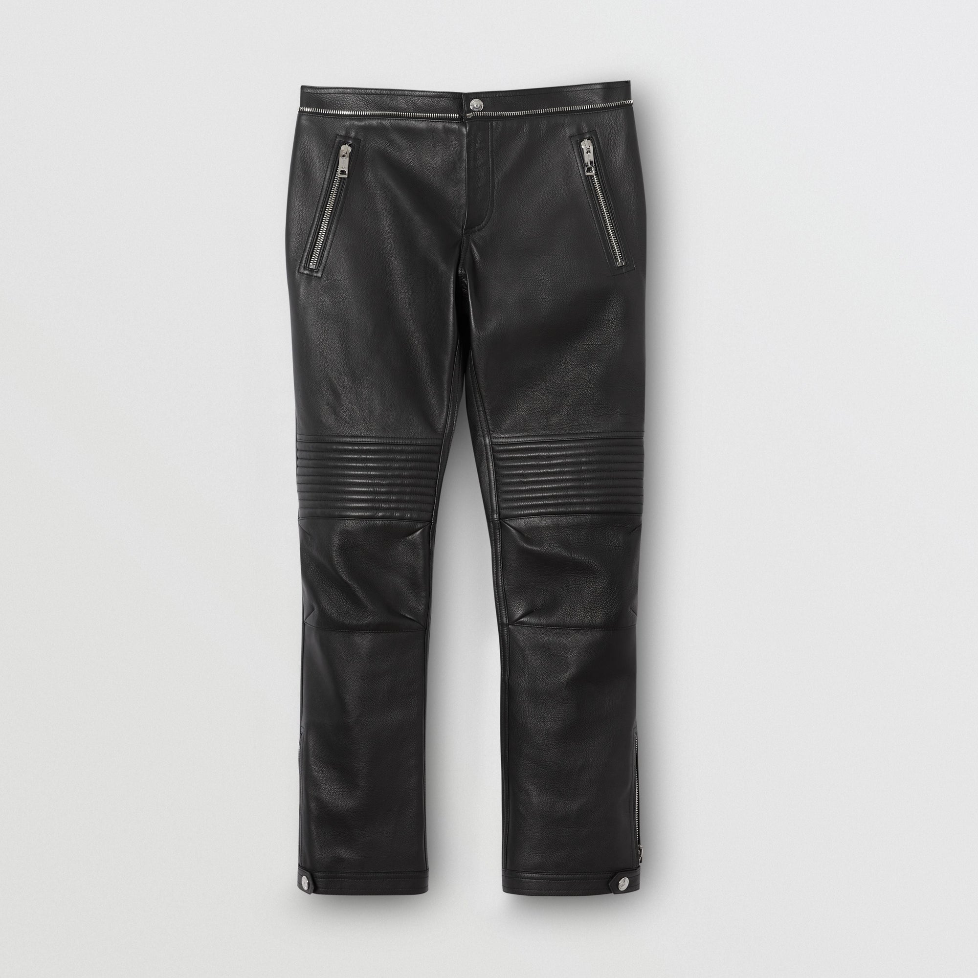 BLACK Pantalon en cuir contrecollé façon biker avec logo appliqué
