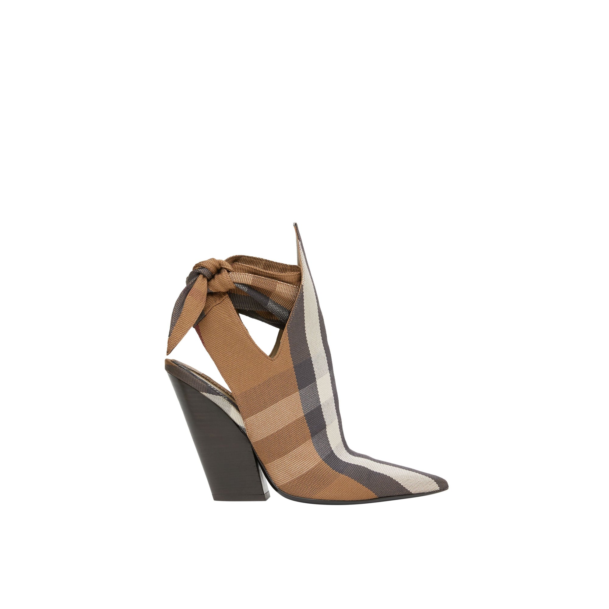 BIRCH BROWN CHECK Mules à bout pointu en coton technique check avec nœud