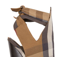 BIRCH BROWN CHECK Mules à bout pointu en coton technique check avec nœud
