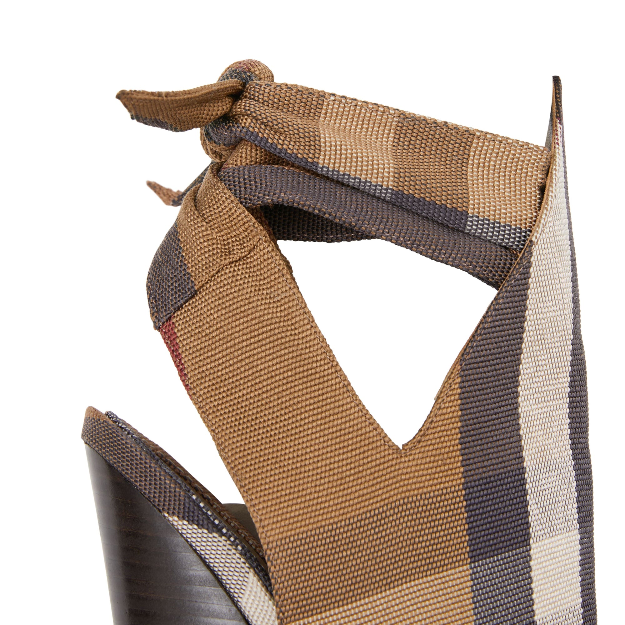 BIRCH BROWN CHECK Mules à bout pointu en coton technique check avec nœud