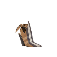 BIRCH BROWN CHECK Mules à bout pointu en coton technique check avec nœud