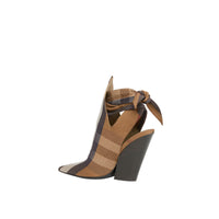 BIRCH BROWN CHECK Mules à bout pointu en coton technique check avec nœud
