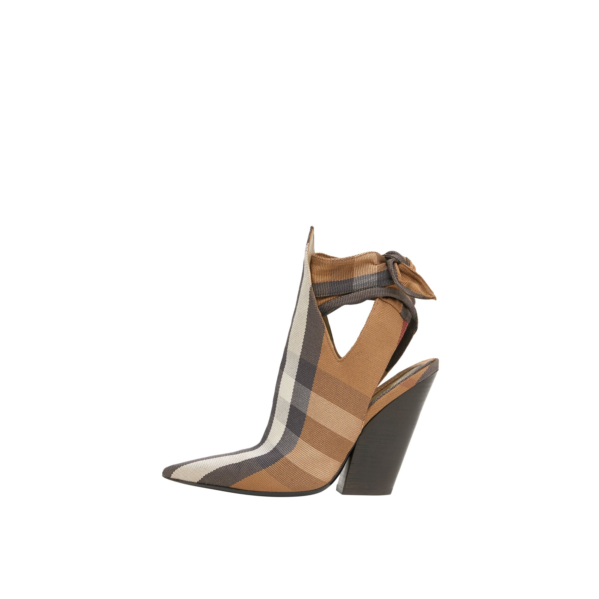 BIRCH BROWN CHECK Mules à bout pointu en coton technique check avec nœud