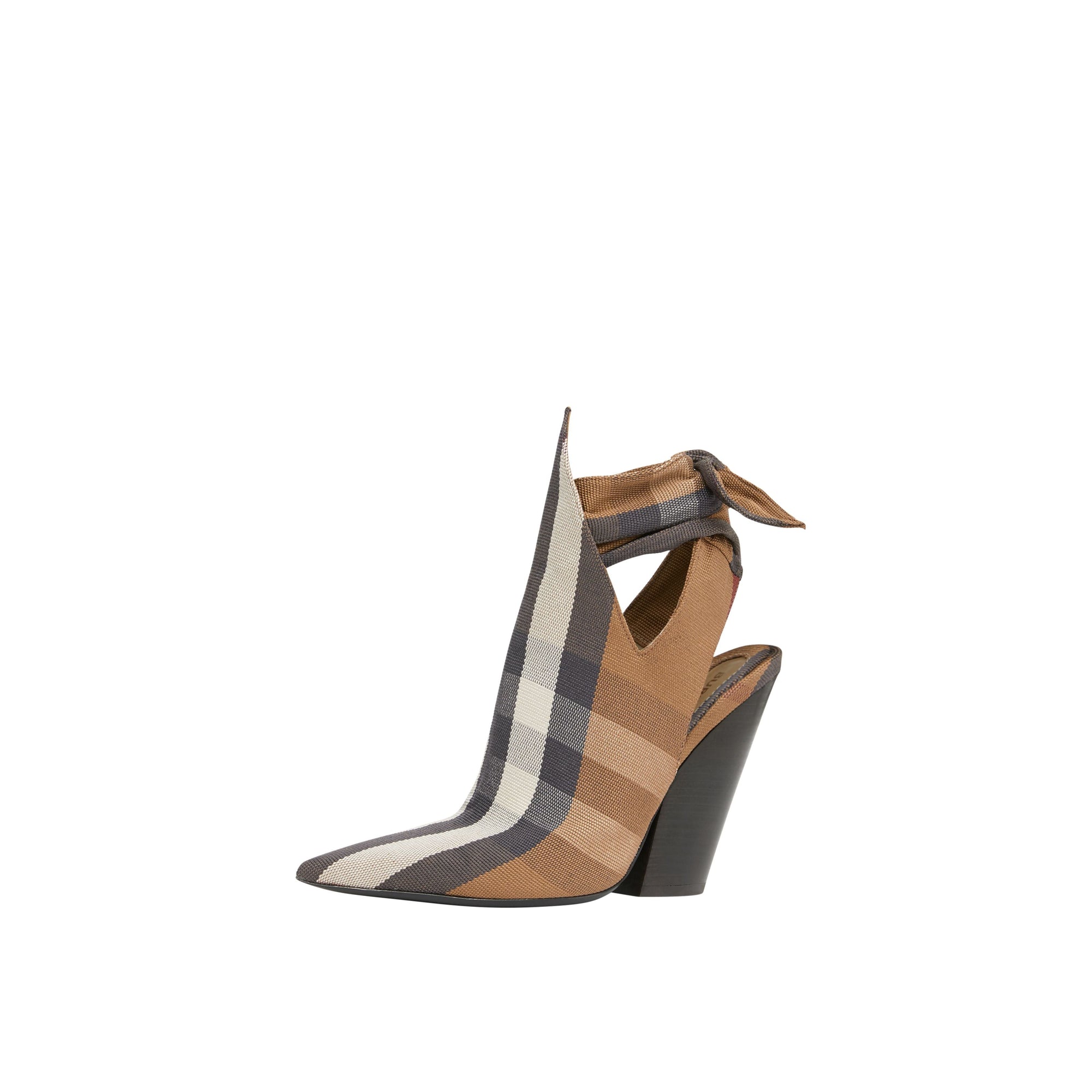 BIRCH BROWN CHECK Mules à bout pointu en coton technique check avec nœud