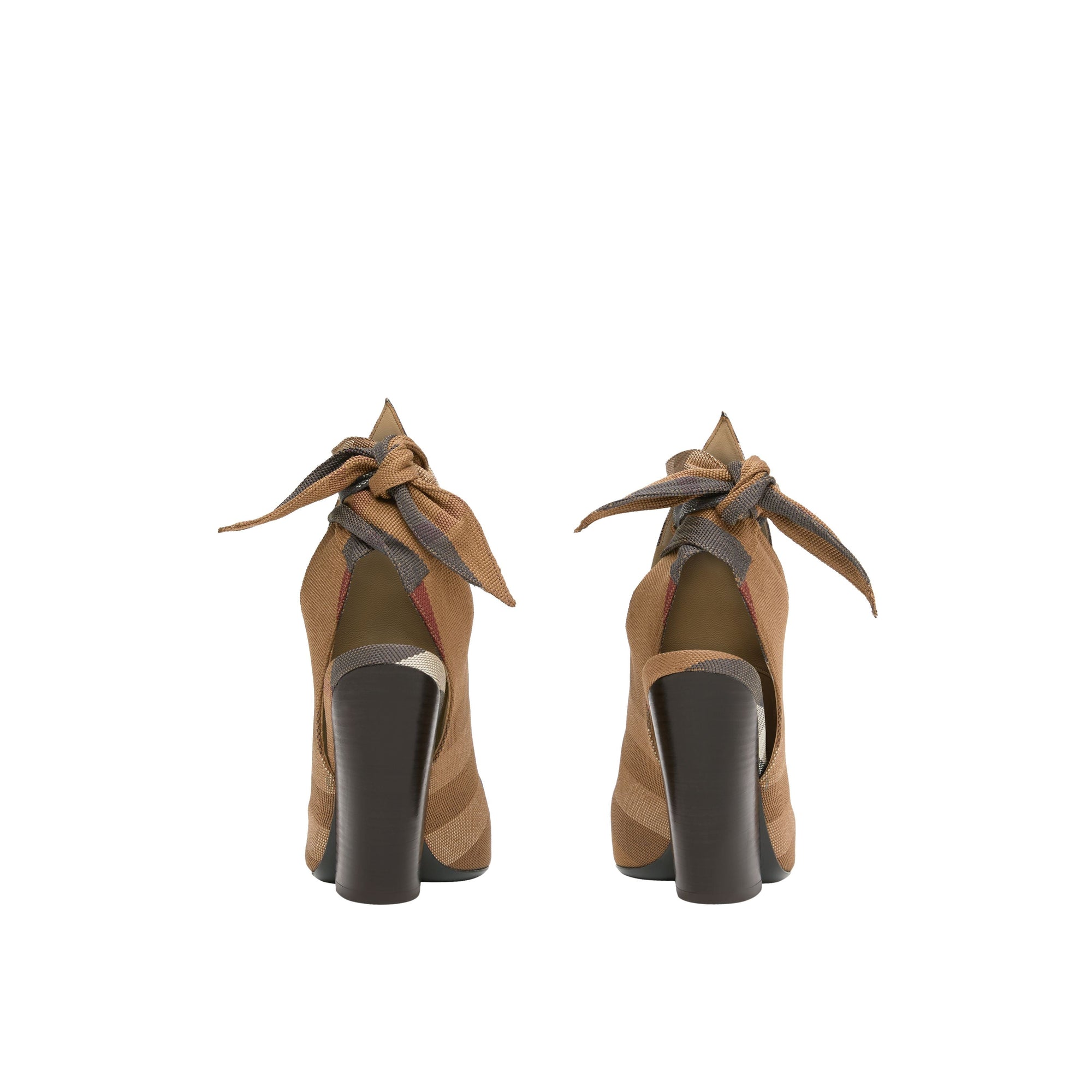 BIRCH BROWN CHECK Mules à bout pointu en coton technique check avec nœud
