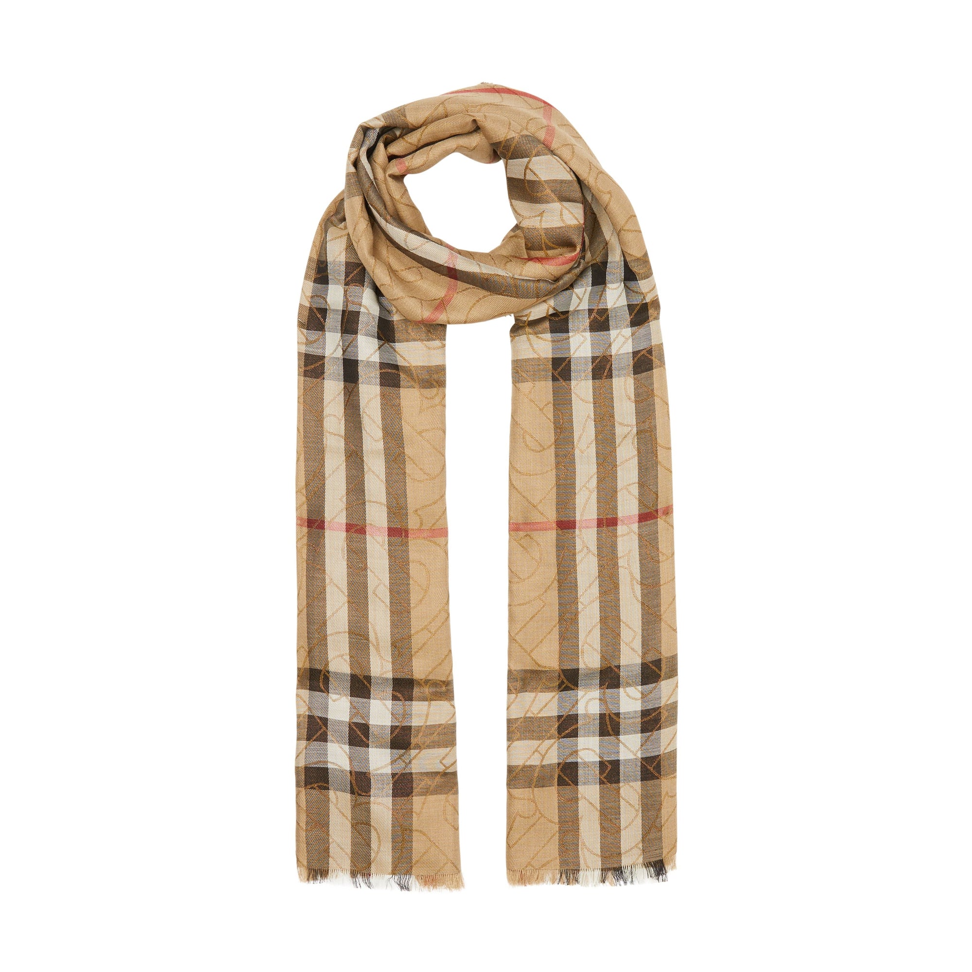 ARCHIVE BEIGE Écharpe légère en soie et laine check métallisée Monogram