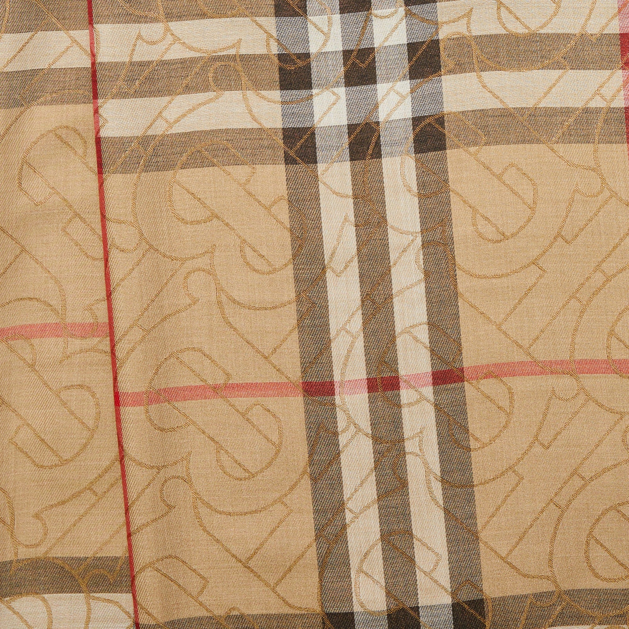 ARCHIVE BEIGE Écharpe légère en soie et laine check métallisée Monogram
