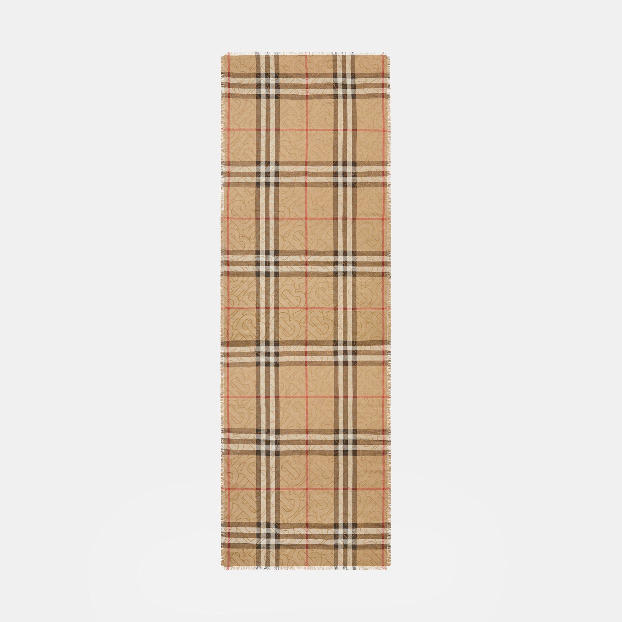 ARCHIVE BEIGE Écharpe légère en soie et laine check métallisée Monogram