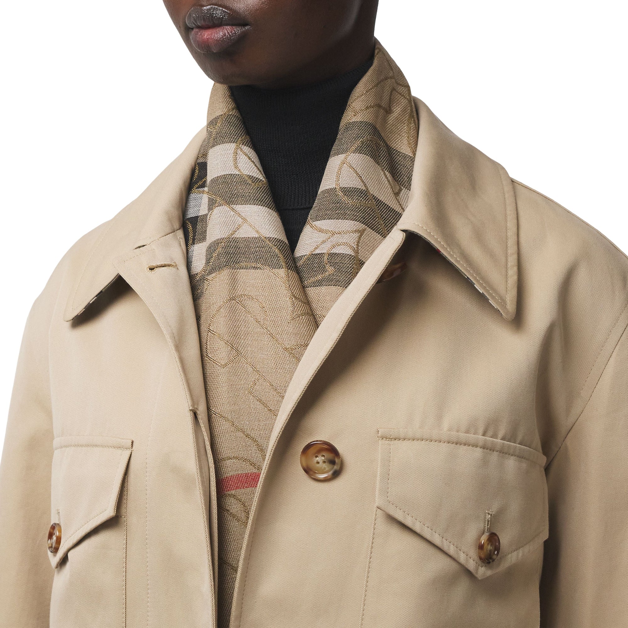 ARCHIVE BEIGE Écharpe légère en soie et laine check métallisée Monogram