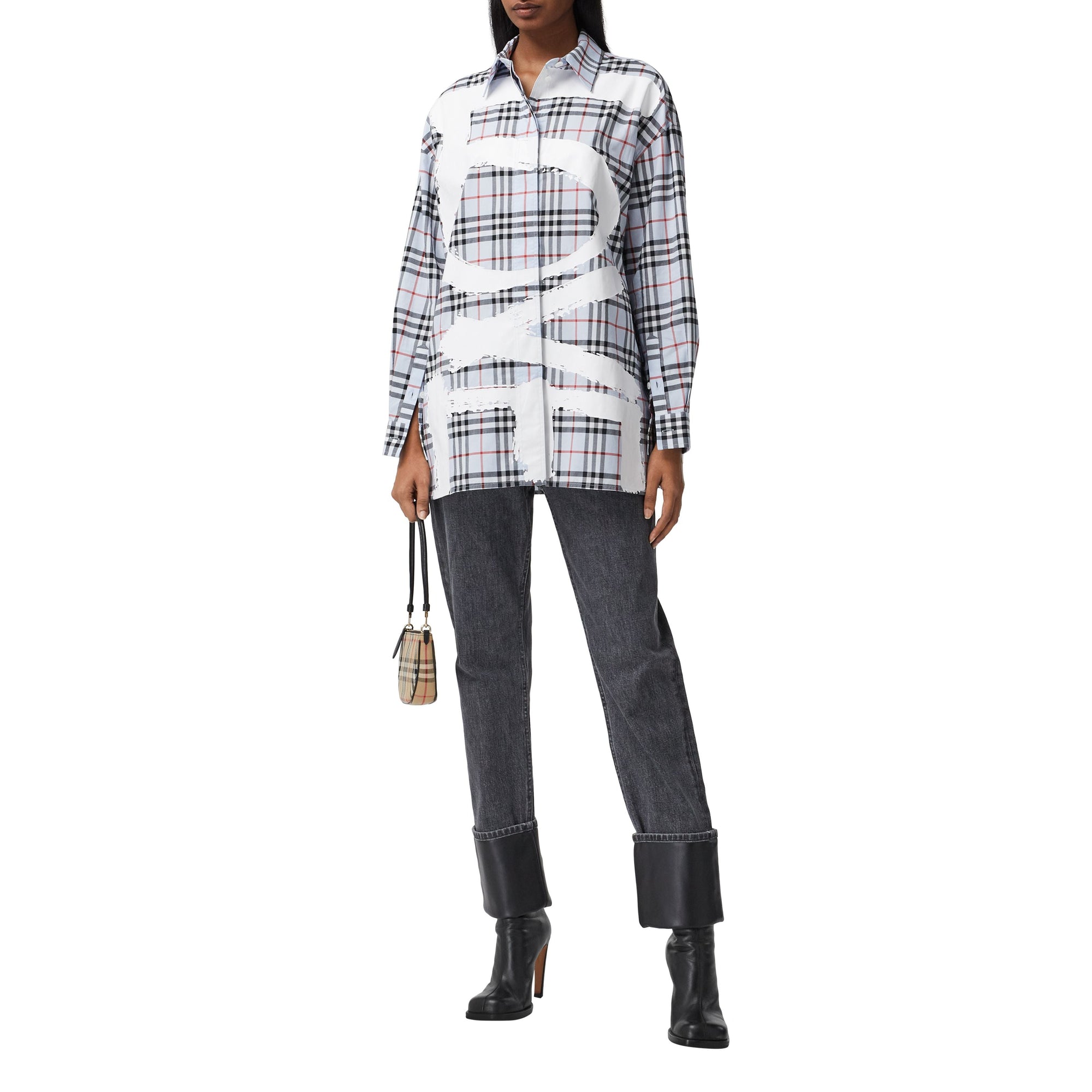 PALE BLUE IP CHECK Chemise oversize en coton Vintage check avec motif Love – exclusivité en ligne