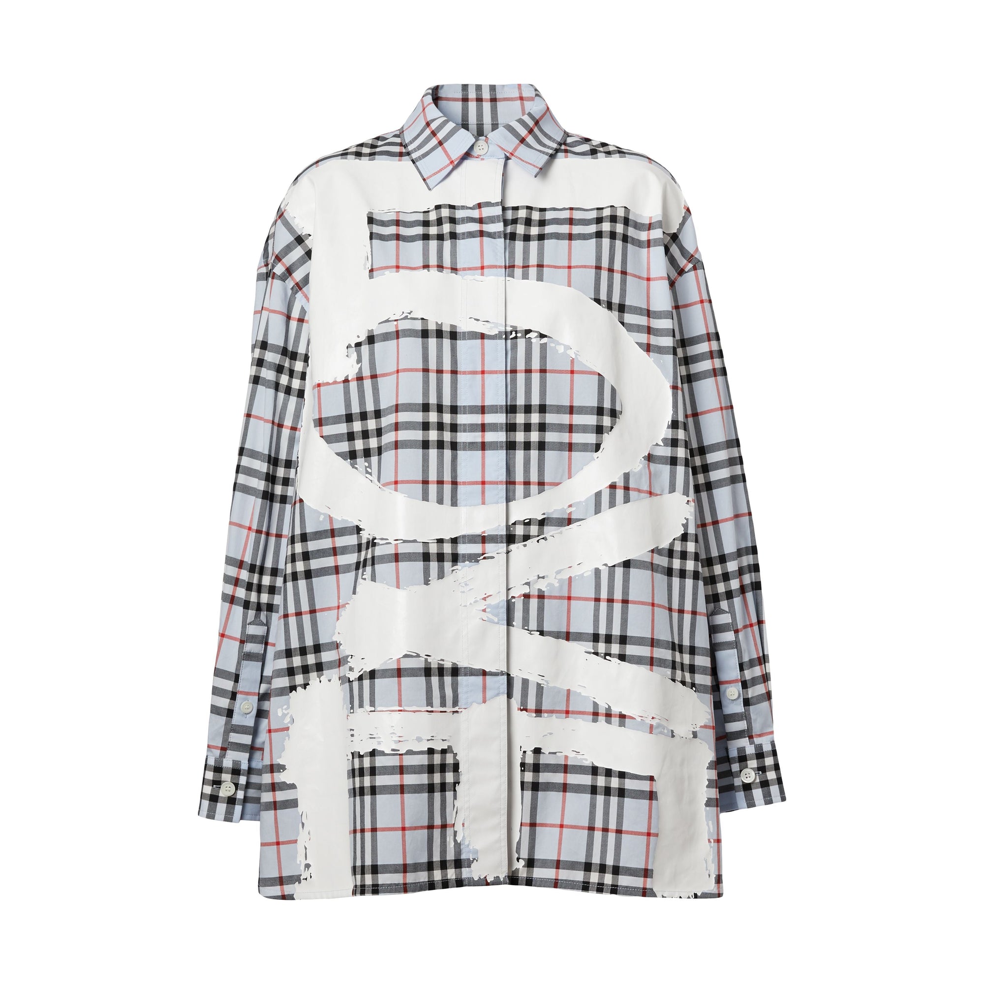 PALE BLUE IP CHECK Chemise oversize en coton Vintage check avec motif Love – exclusivité en ligne