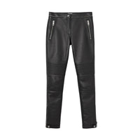 BLACK Pantalon en cuir contrecollé façon biker avec logo appliqué