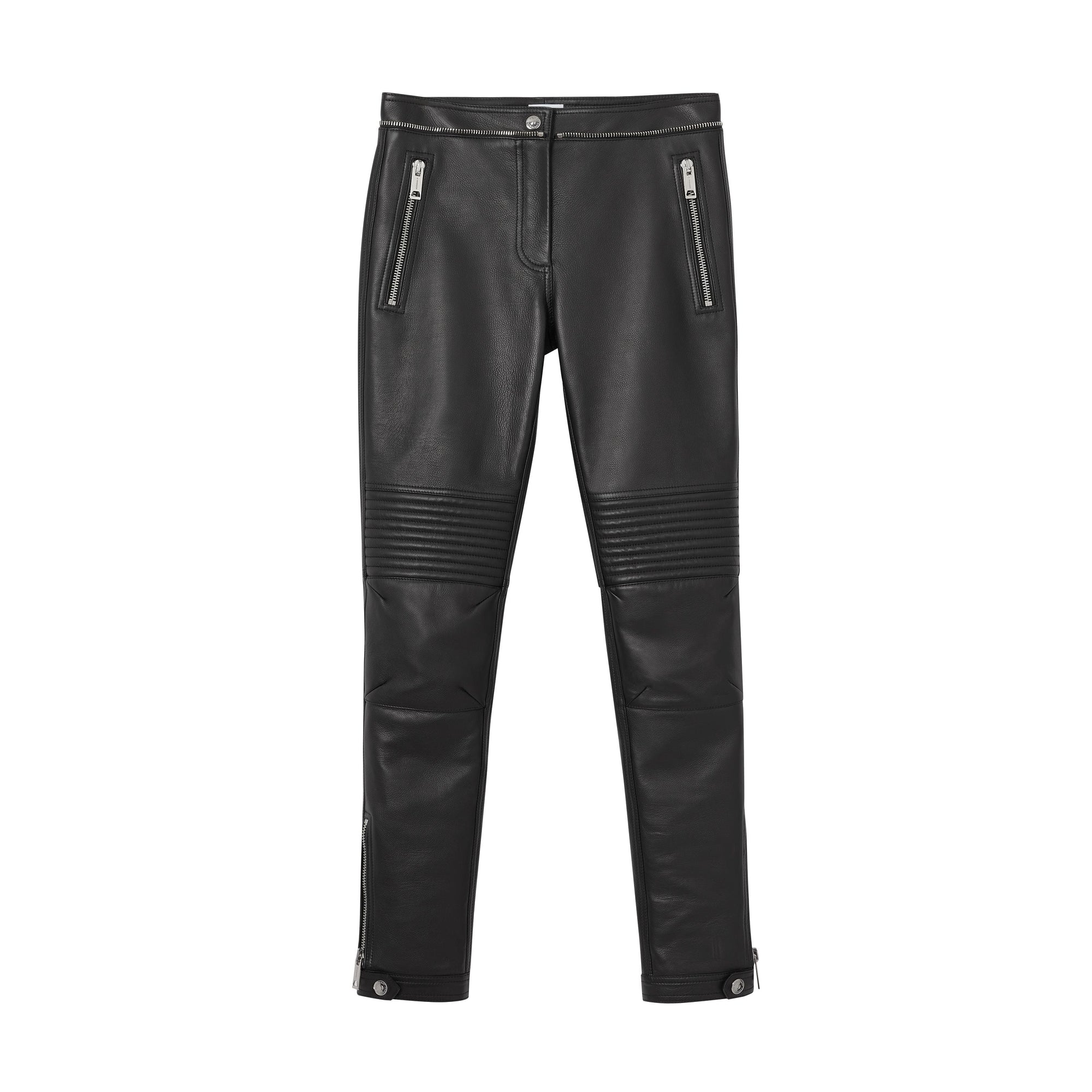 BLACK Pantalon en cuir contrecollé façon biker avec logo appliqué