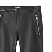 BLACK Pantalon en cuir contrecollé façon biker avec logo appliqué