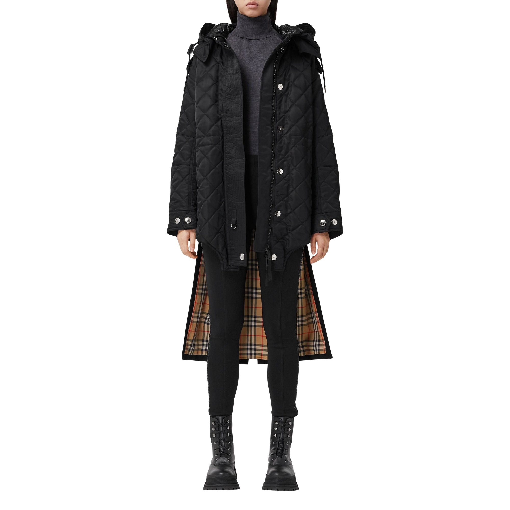 BLACK/BLACK Manteau matelassé en nylon et coton avec capuche amovible