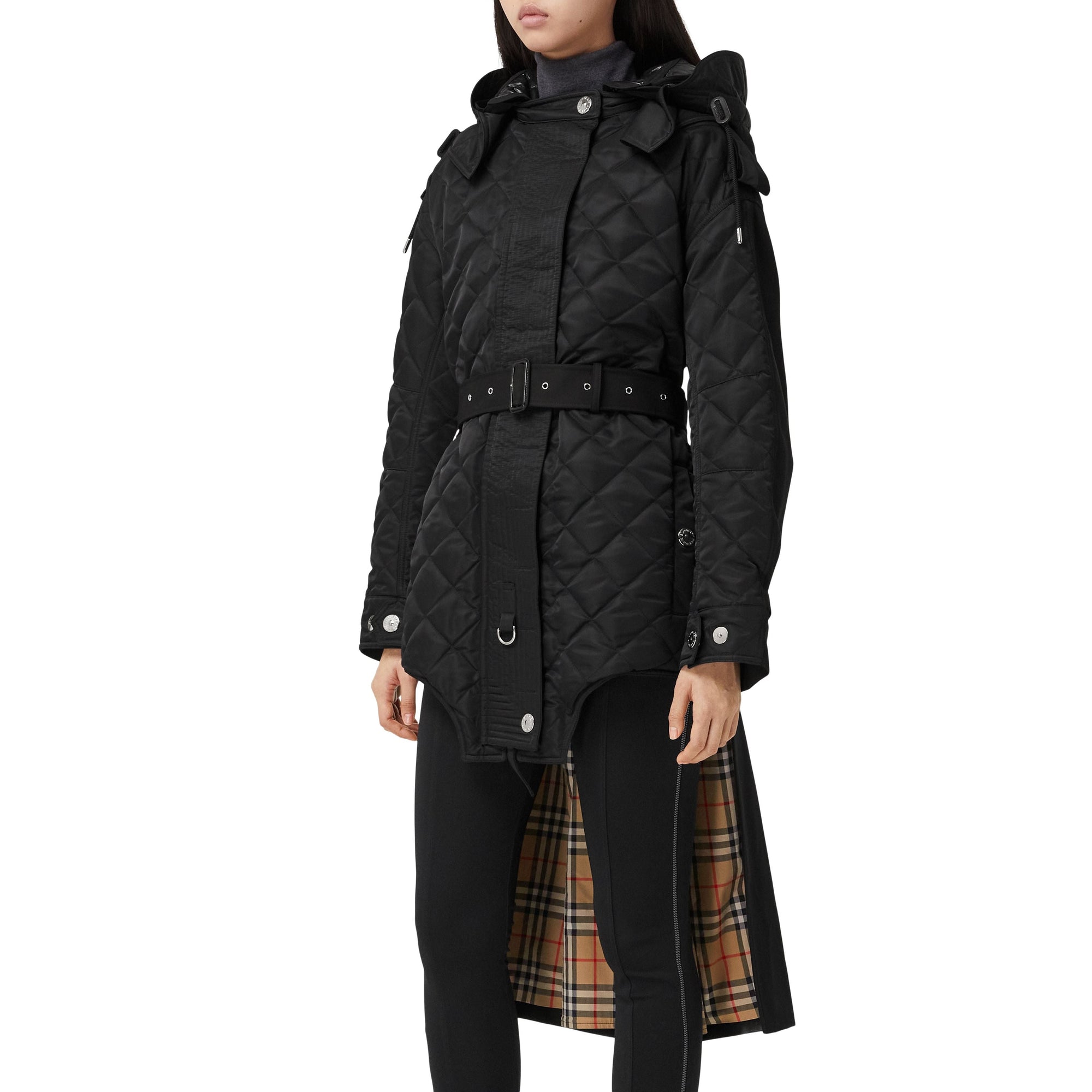 BLACK/BLACK Manteau matelassé en nylon et coton avec capuche amovible